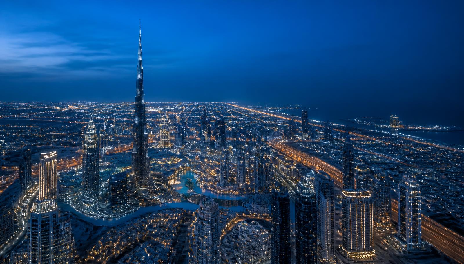 Dubai skyline at blue hour — the Hytribe beachhead market